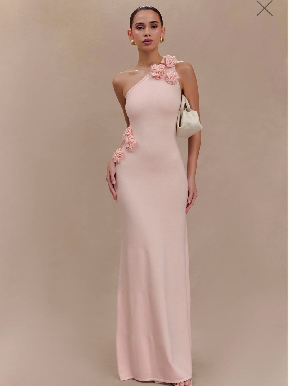 Meshki One-Shoulder Blush Pink Floral-Embellished Gown